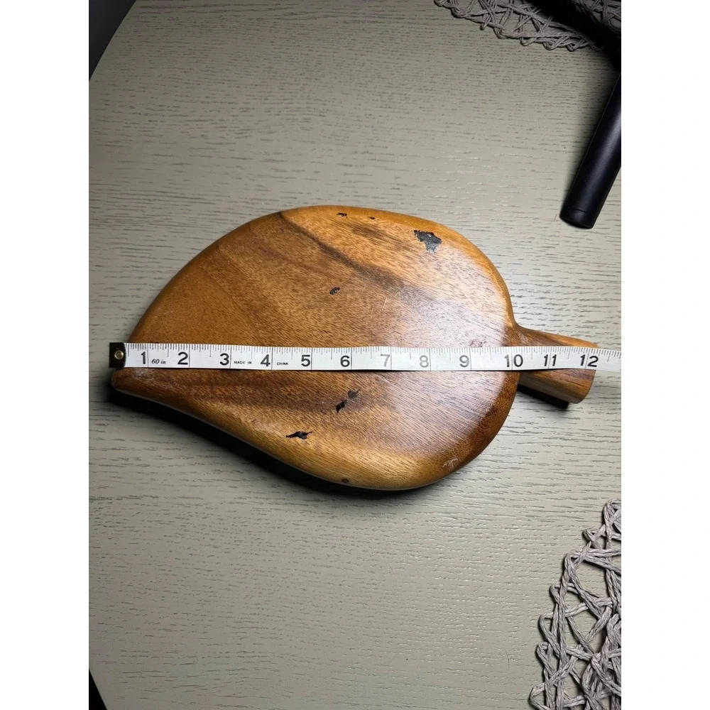Vintage Monkey Pod Wood Leaf Serving Tray 3 Compartment Nut Candy Dish